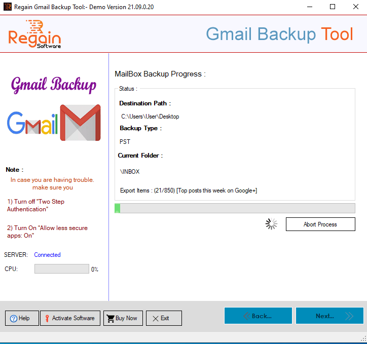 Export Gmail backup to PST format